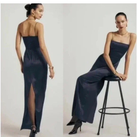 Reformation Frankie Navy Blue Silk Dress - Picture 1 of 4